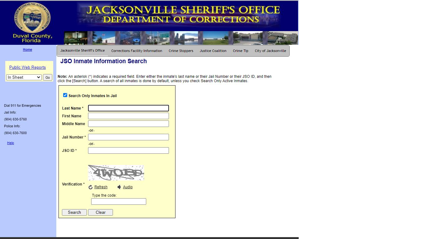 JSO Inmate Information Search