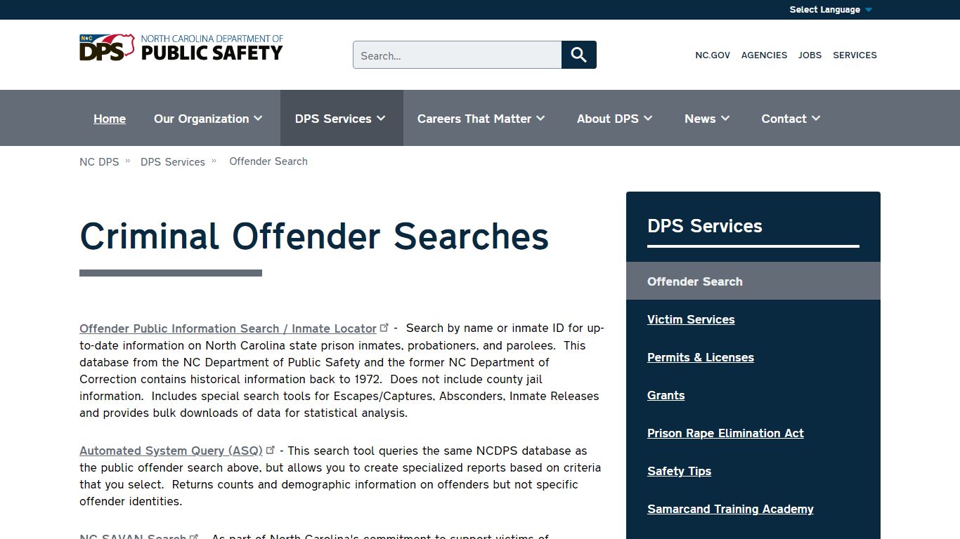 Criminal Offender Searches | NC DPS