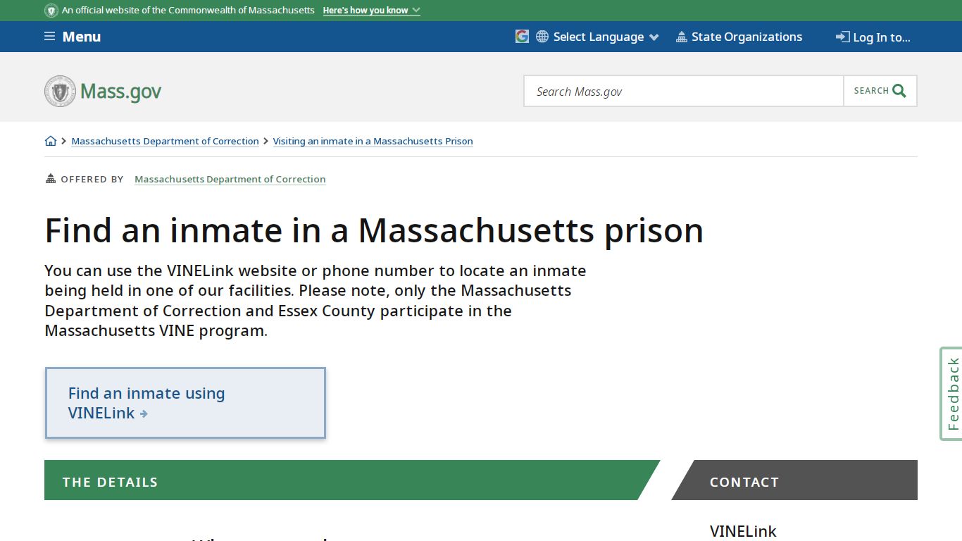 Find an inmate in a Massachusetts prison | Mass.gov